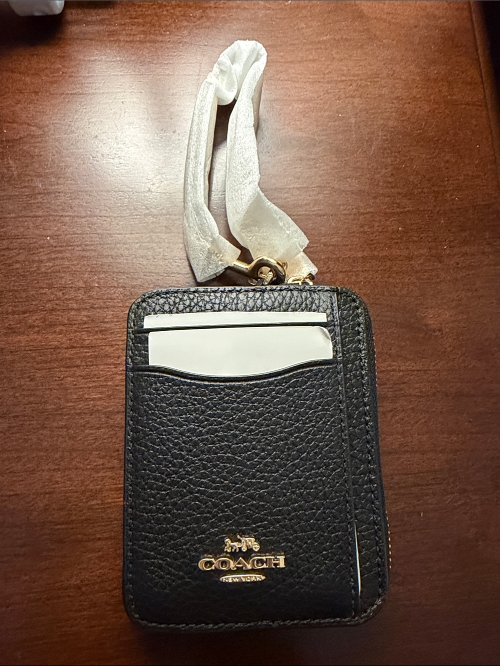 Coach Black Pebbled Leather Zip Card Case